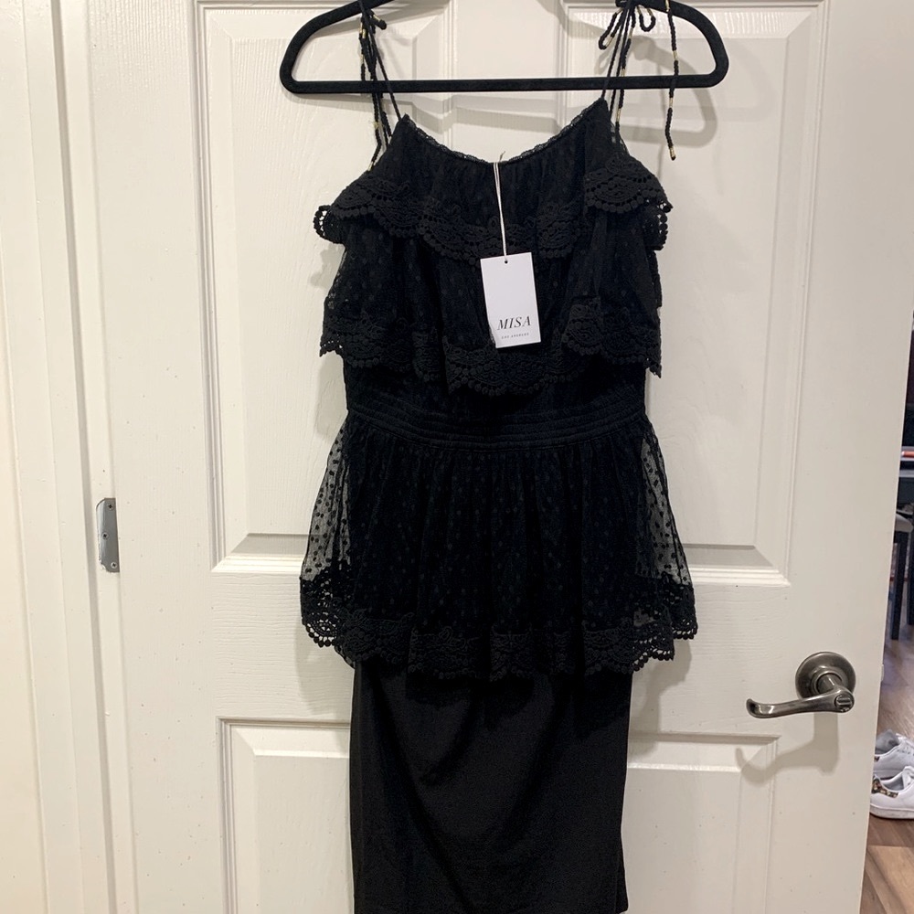 NWT MISA Los Angeles Black Lace Midi Dress - Picture 1 of 6
